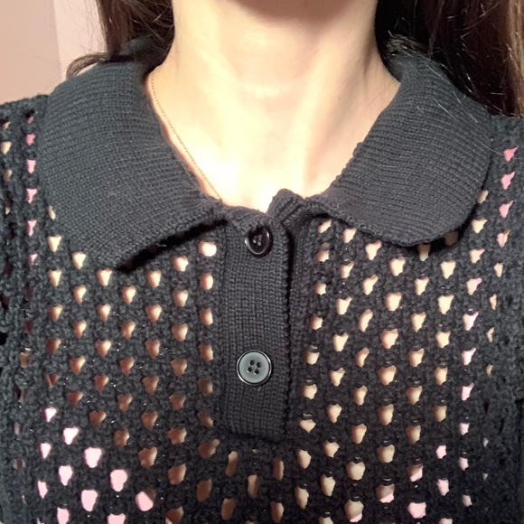 Black Knit Collared American Apparel Sweater - Picture 3 of 5